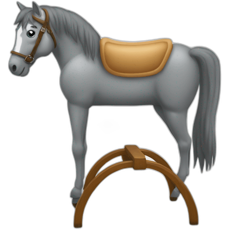 Un Cheval gris  qui boit du jus de pomme sur une chaise emoji