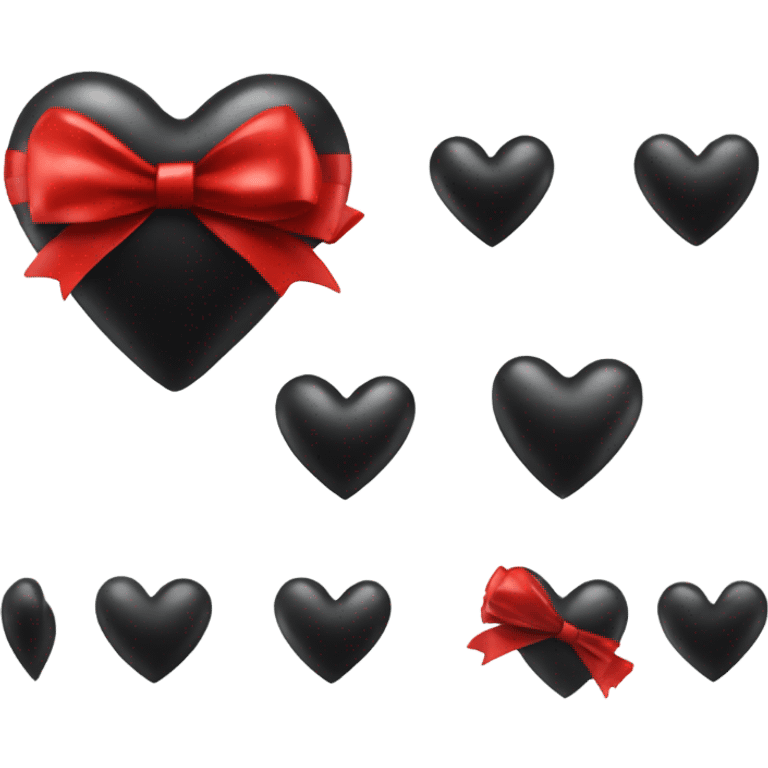 Very Shiny Black heart emoji wrapped in red bow, realistic emoji