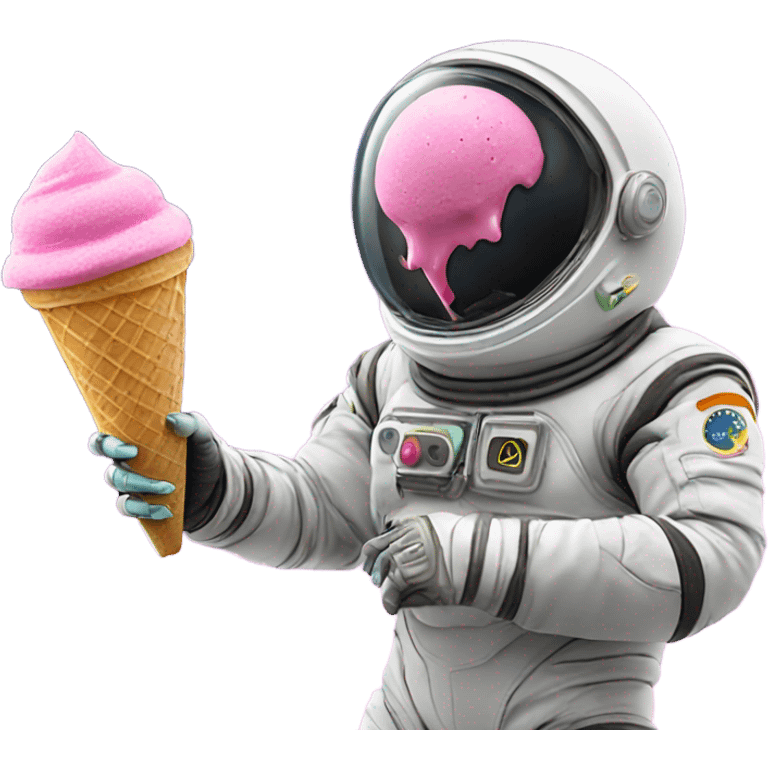 Alien eating pink ice cream in space suit  emoji