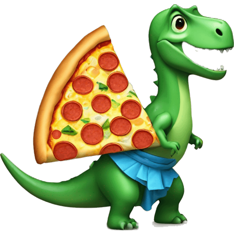 Dino in a hula skirt on a piece of pizza  emoji