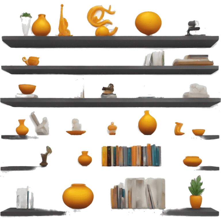 modern shelves with oranments emoji