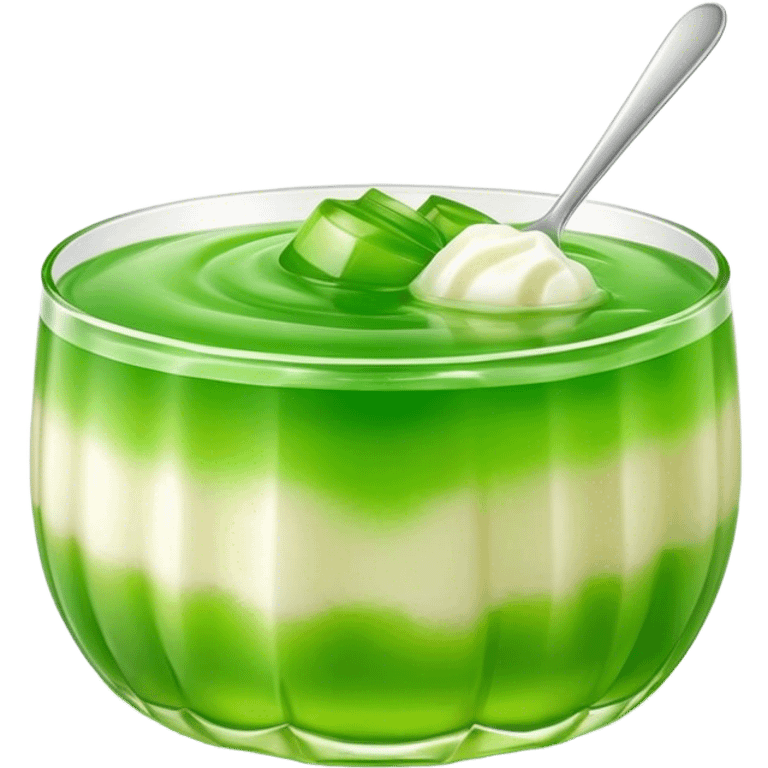 Cinematic Realistic Coconut Pandan Jelly Dessert Emoji, showcasing a delicate, translucent jelly infused with coconut and pandan rendered with lifelike detail and soft, tropical lighting. emoji