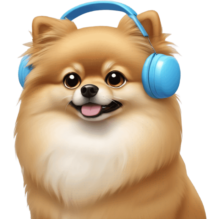 Tan Pomeranian with white beard and winter earmuffs  emoji