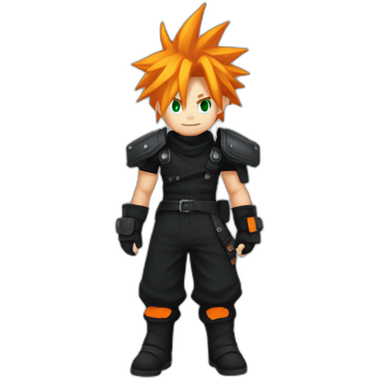 cloud strife  with orange hair. Black clothes full body  emoji