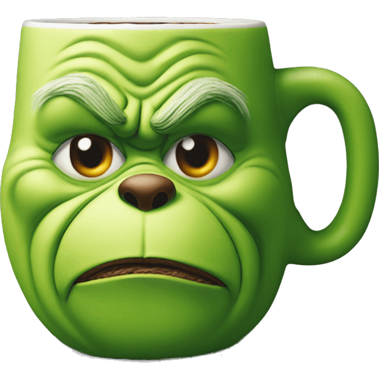 Grinch face mug with hot chocolate emoji