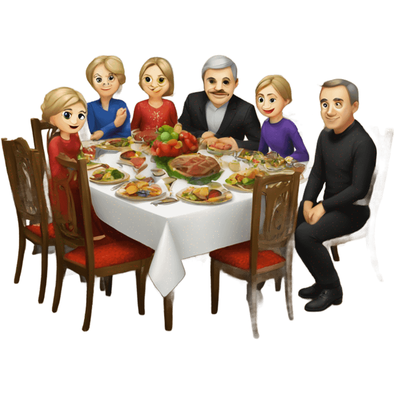 Russian family sitting at the New Year's table emoji