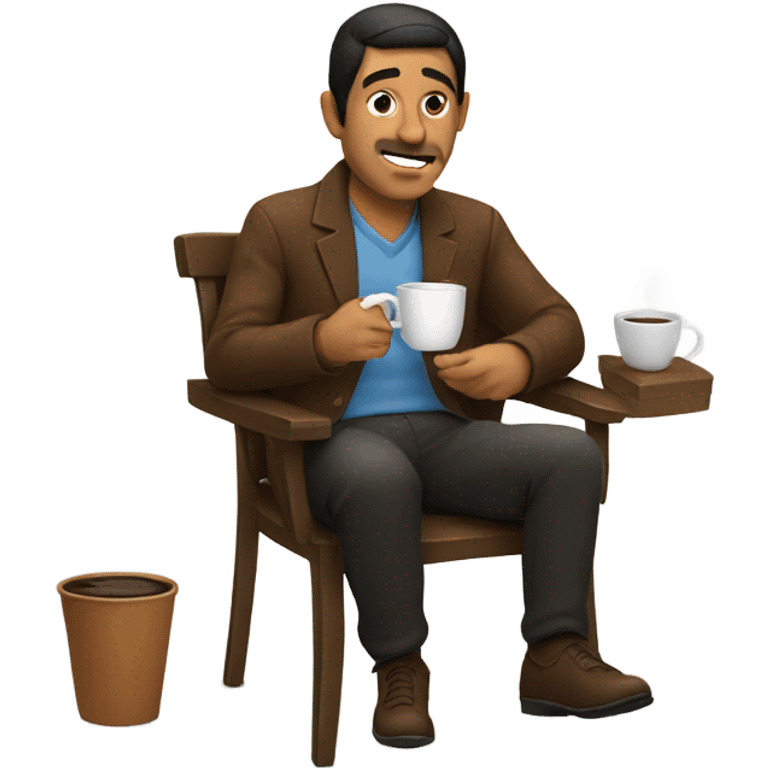 Mexican guy drinking a coffee sitting on a chair emoji