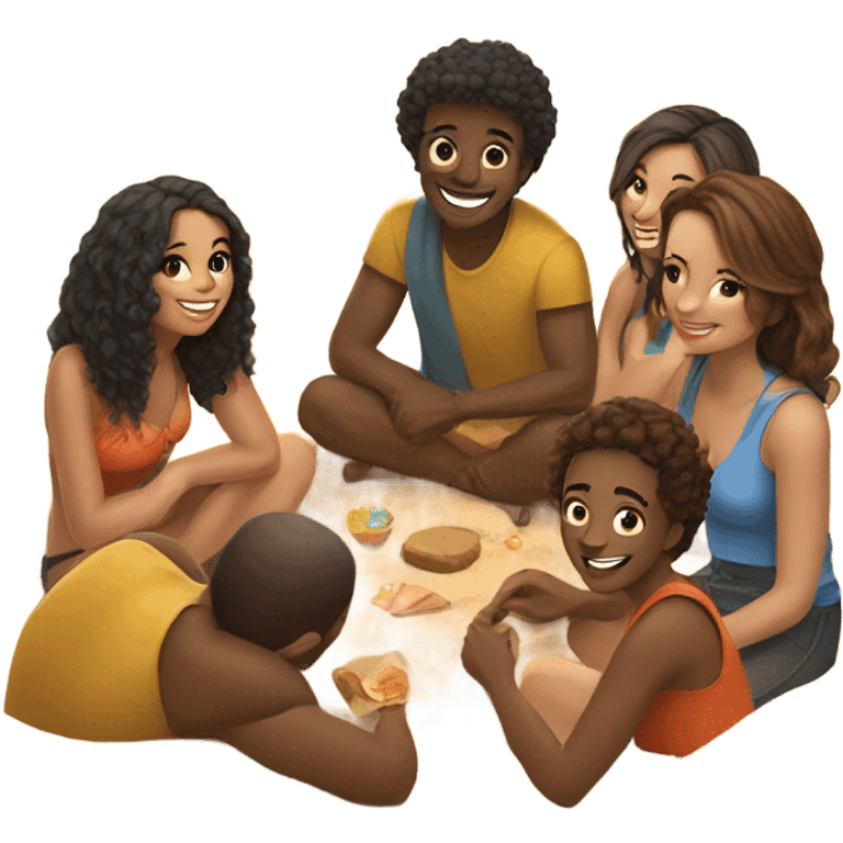 Group of friends sitting on the beach emoji