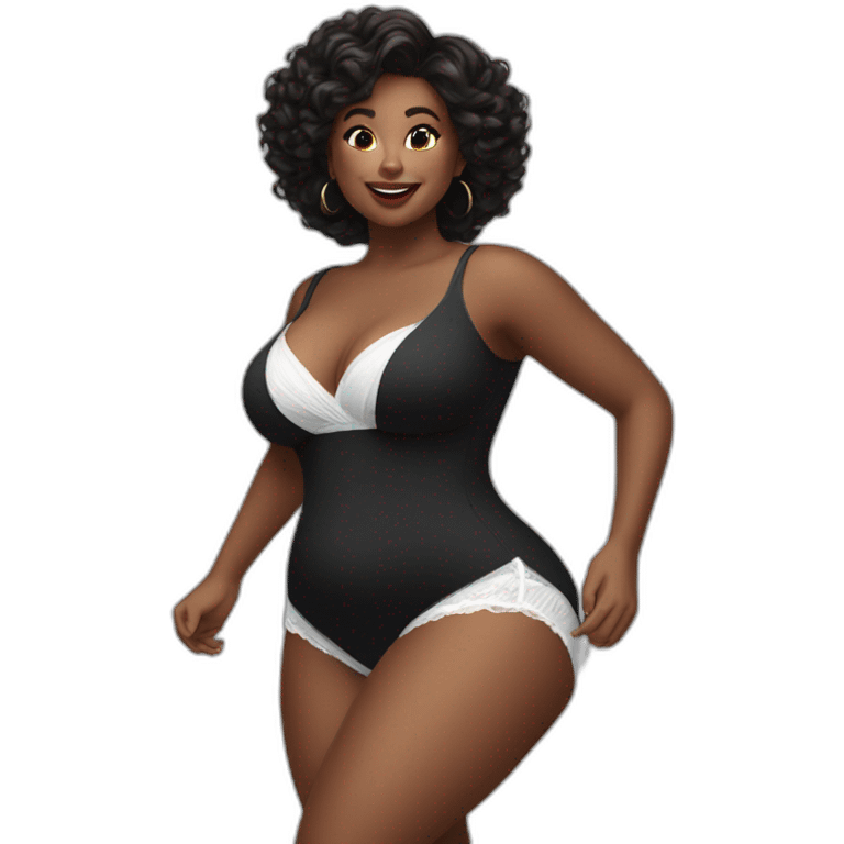 curvy beauty jumping white small knickers black dress emoji