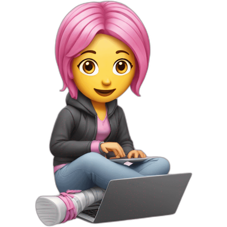 lady with pink hair skis in her feet Holding a laptop emoji