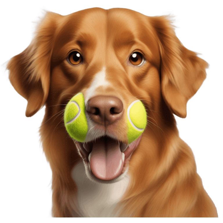 Nova Scotia duck tolling retriever holding a tennis ball emoji