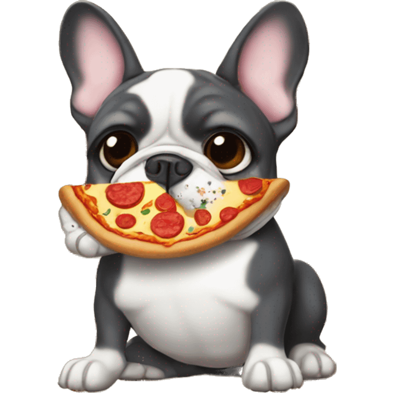 French bulldog eating pizza emoji