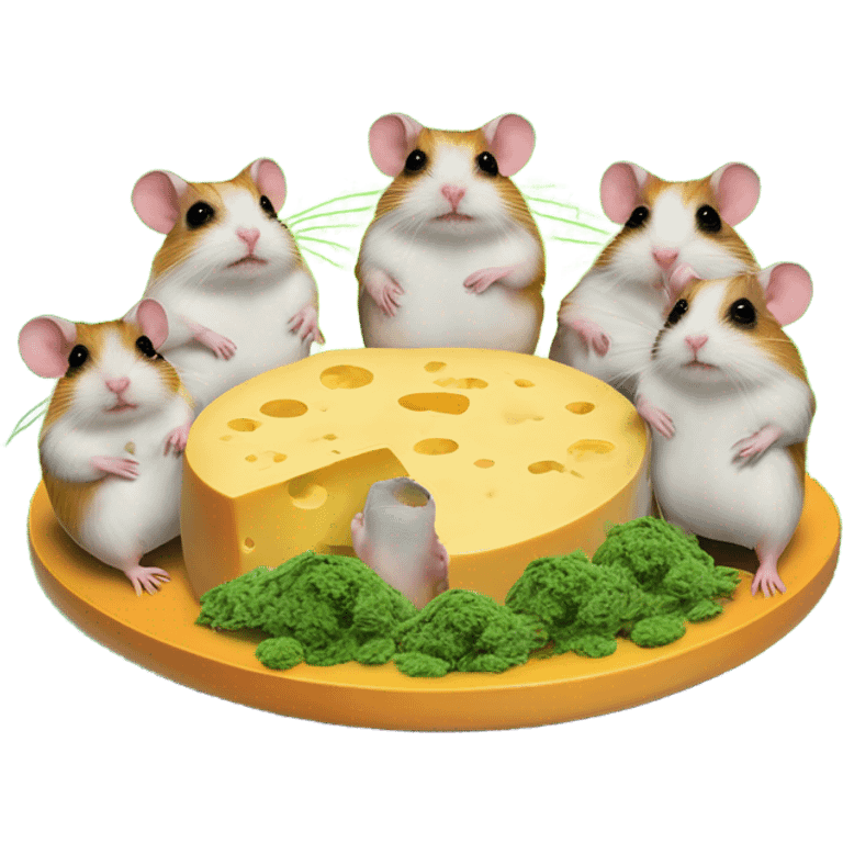 alien hamster cult with cheese and weed on ufo emoji