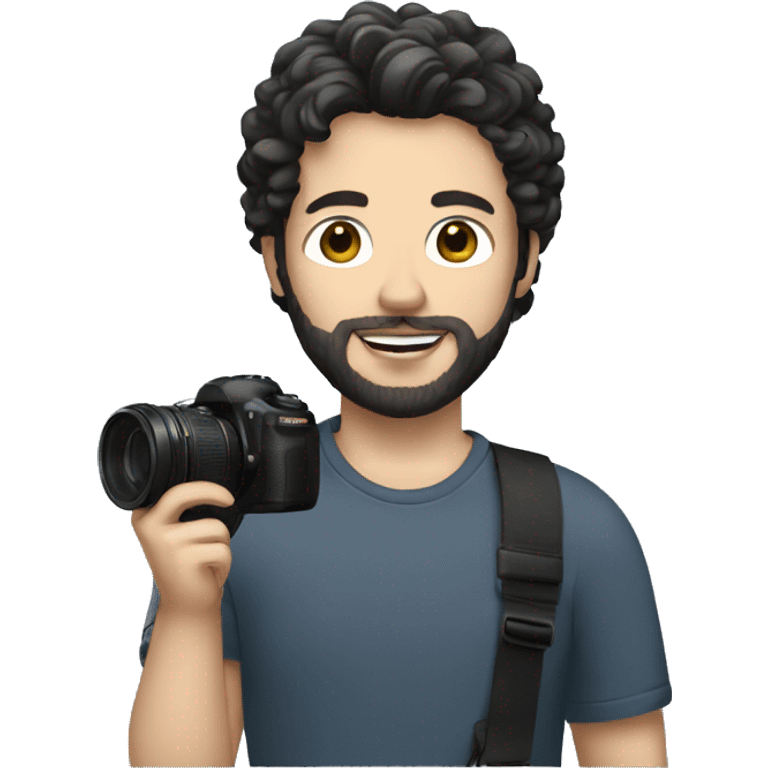 white man with blak curl hair and little beard holding camera  emoji