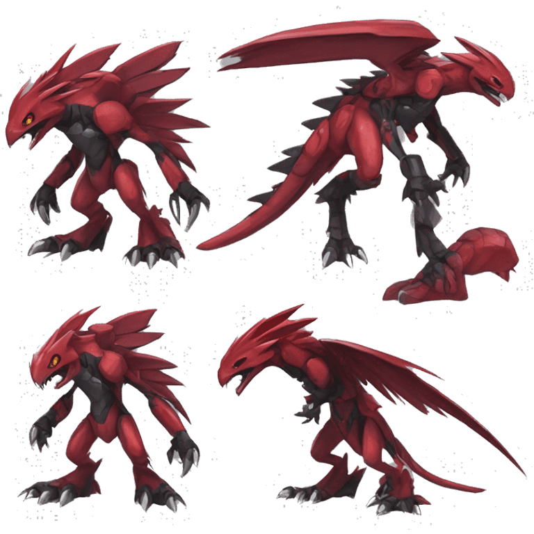  Cool Edgy Punk Black Red Digimon-Fakemon-Raptor-Genesect-Reptile full body emoji