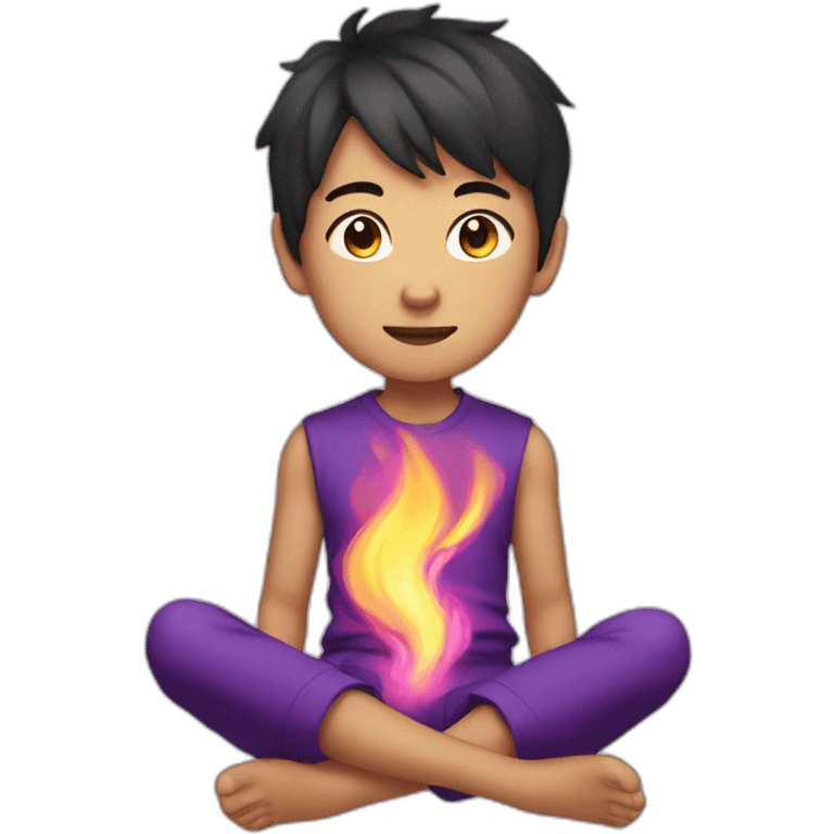 asian boy with glowing purple flame around him while sited with legs crosed emoji