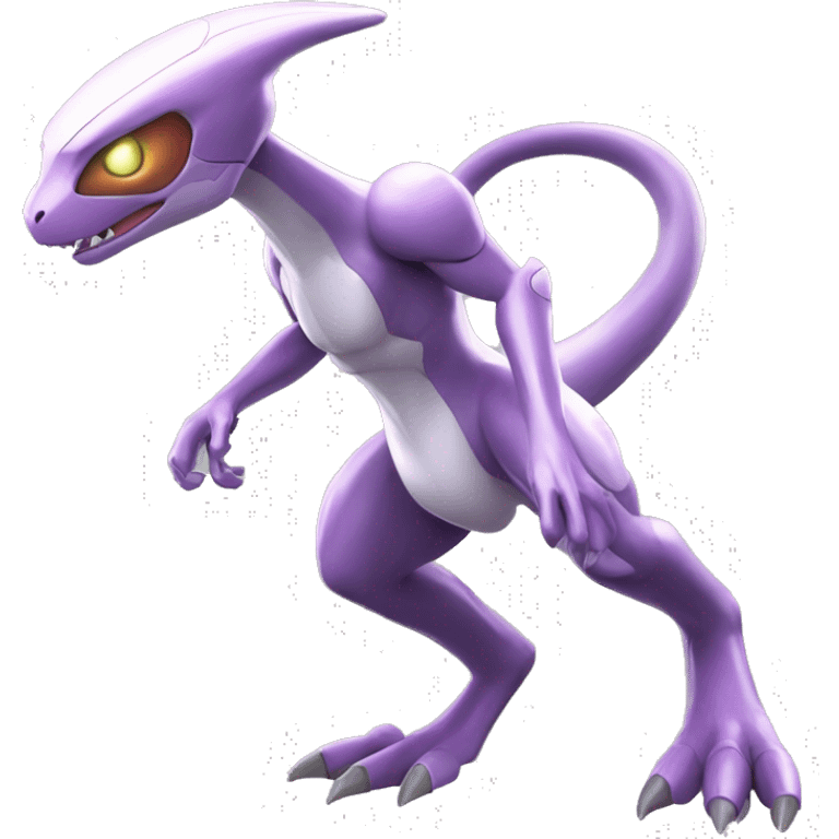 Futuristic Shiny Mewtwo-Velociraptor-Genesect-Fakémon-Pokémon with a visor helmet Full Body emoji