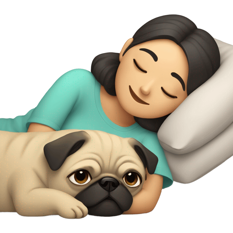 Pug sleeping with female owner happily  emoji