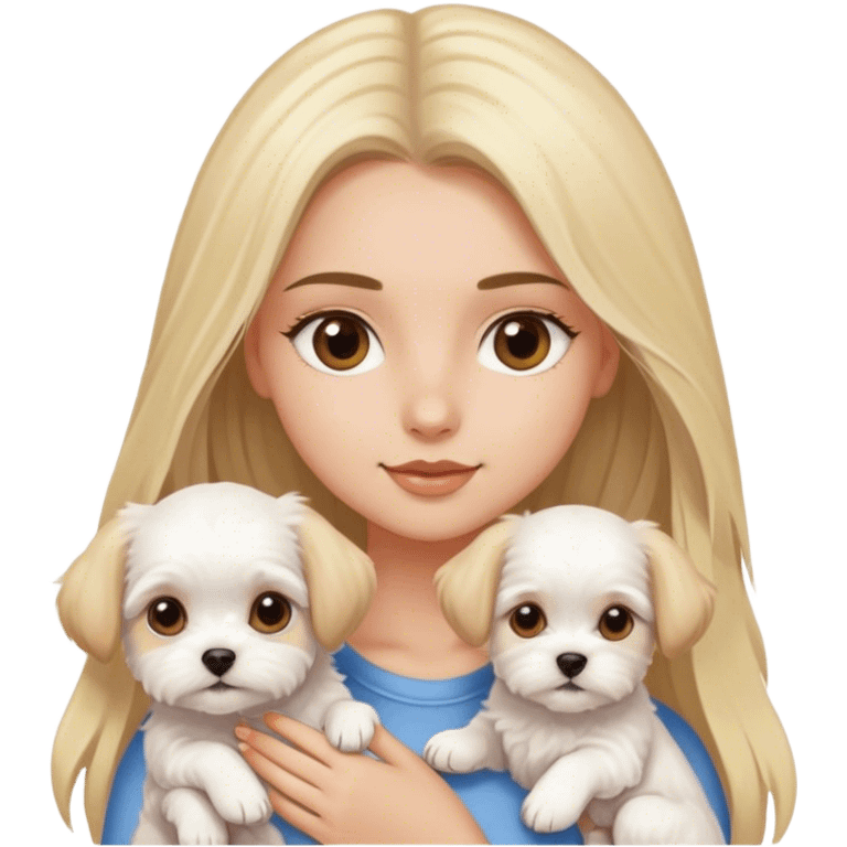 Blond long hair brown eyes girl with maltese puppy emoji