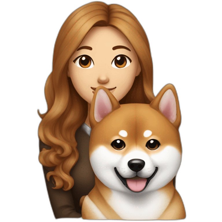 Cute Shiba-dog with her mistress, a woman with brown and curly hair emoji