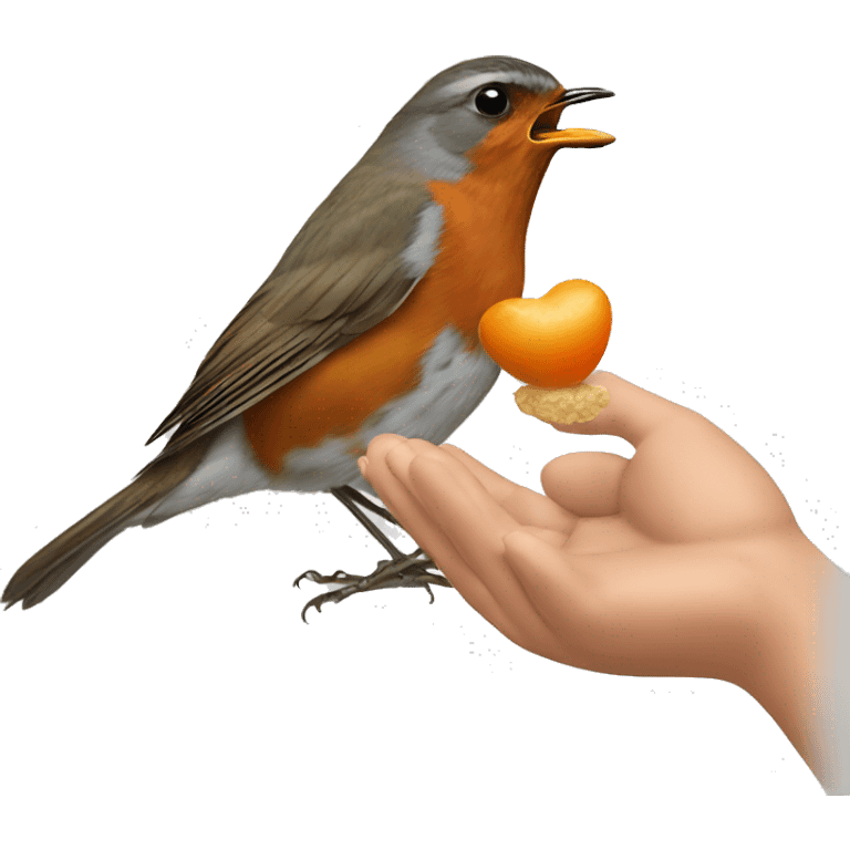 Robin feeding from a hand emoji