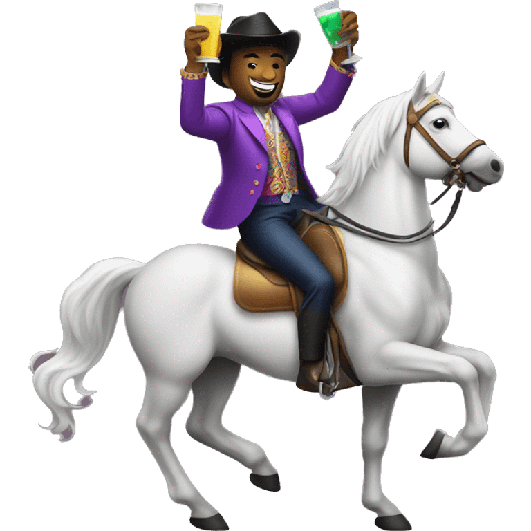 disco man riding a horse with drink in his hand emoji