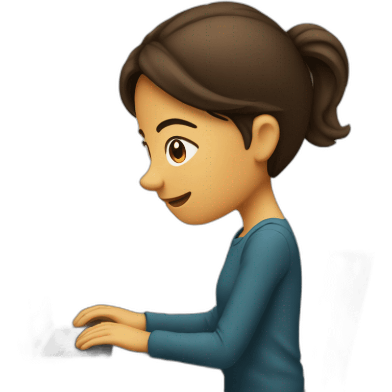 Fille Brune derrière son ordinateur emoji