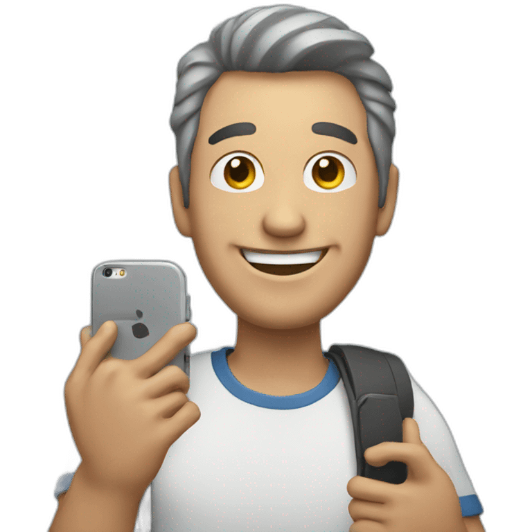 an happy man holding a phone emoji