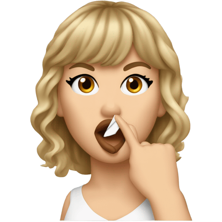 Taylor Swift doing the shh gesture emoji