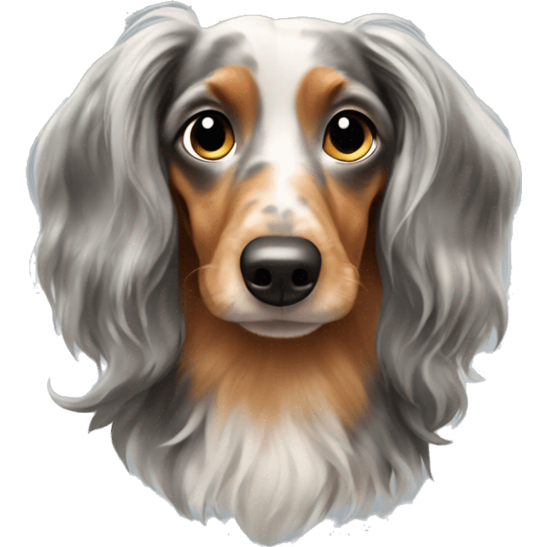 Long-haired merle dachshund with small one  emoji