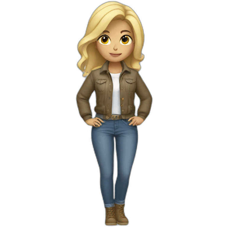 Blonde casual girl with jacket tied around waist emoji