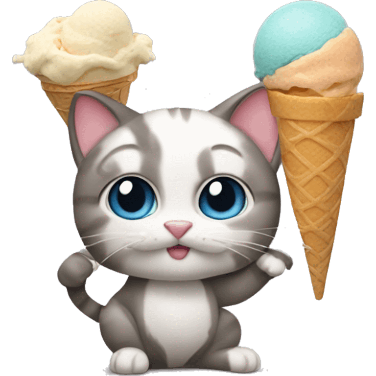 Cat eating an ice cream emoji