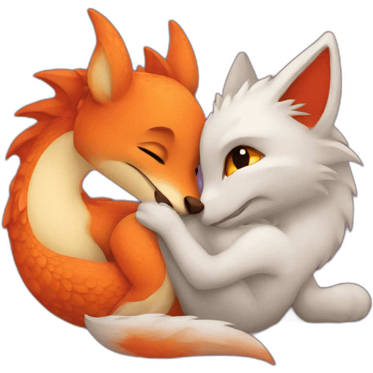 dragon cuddling a fox emoji