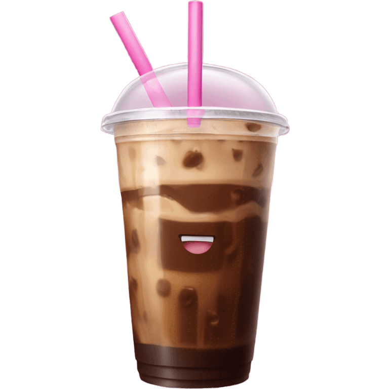 extra large iced coffee clear cup pink straw emoji