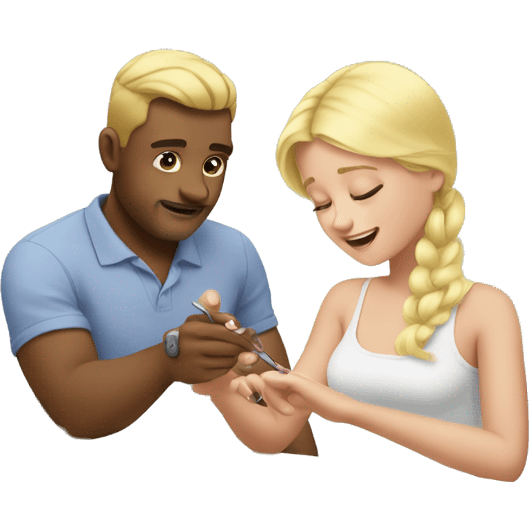 blonde babydaughter gives blonde dad a manicure emoji