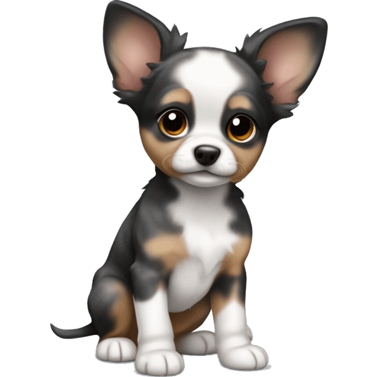 Сhihuahua puppy, dark merle color with big ears emoji