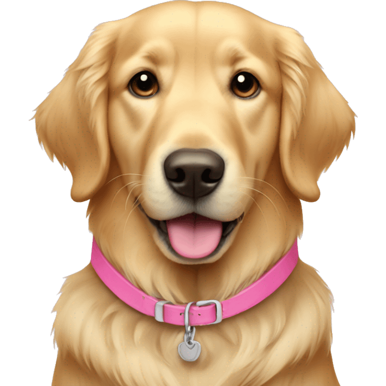 Light colored golden retriever wearing pink collar emoji