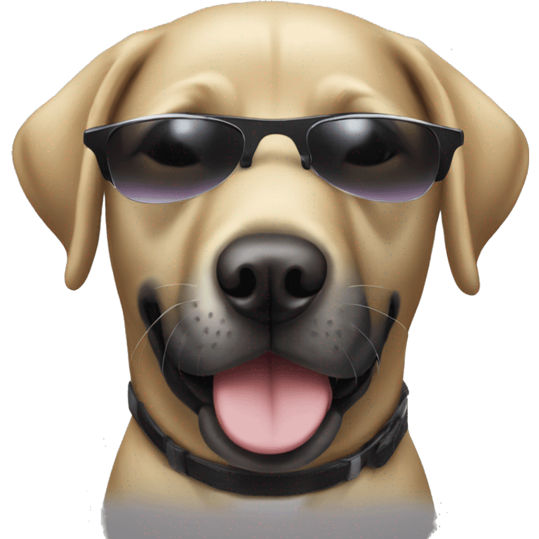 black labrador with white chest plus sunglasses emoji