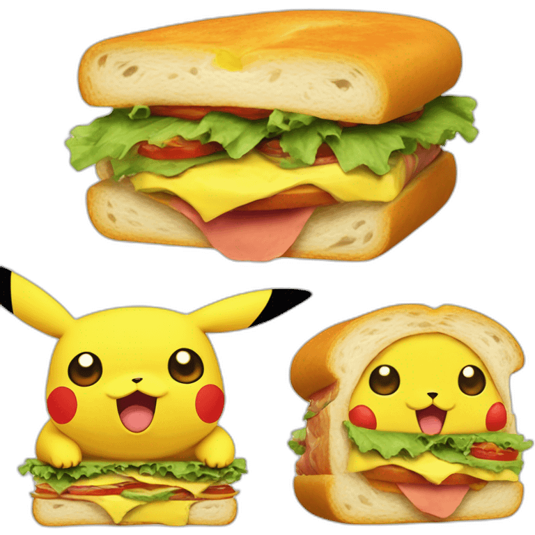 Pikachu qui mange un sandwich avec la tête de son Goku emoji