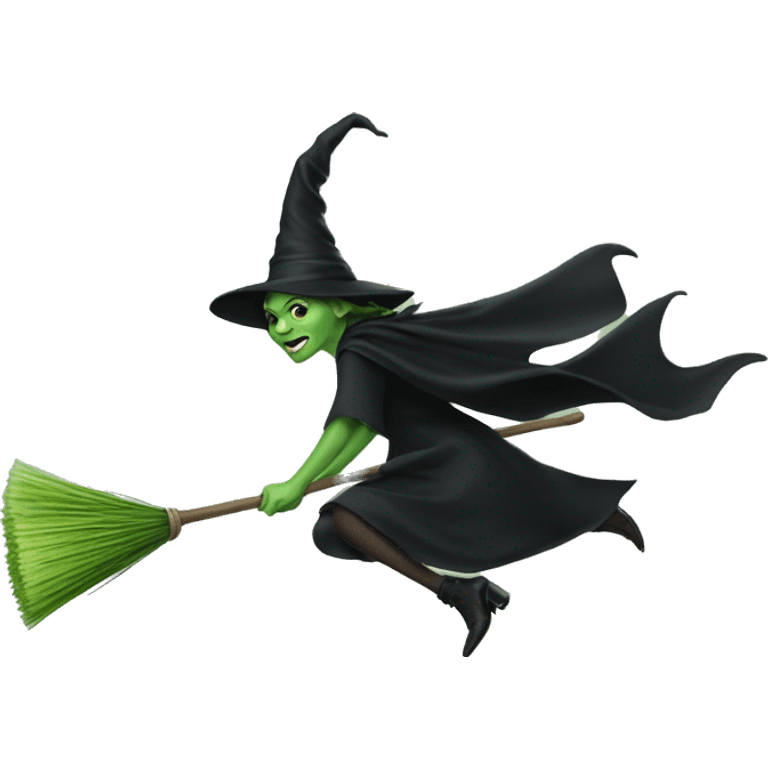 Elephaba flying on a broomstick emoji