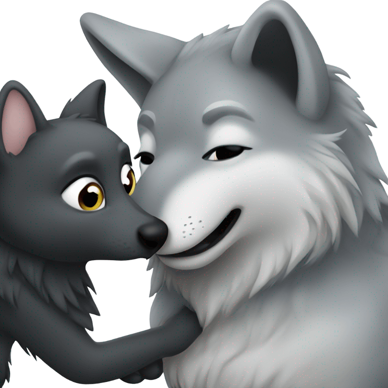 big soft grey wolf kissing a small black bunny emoji