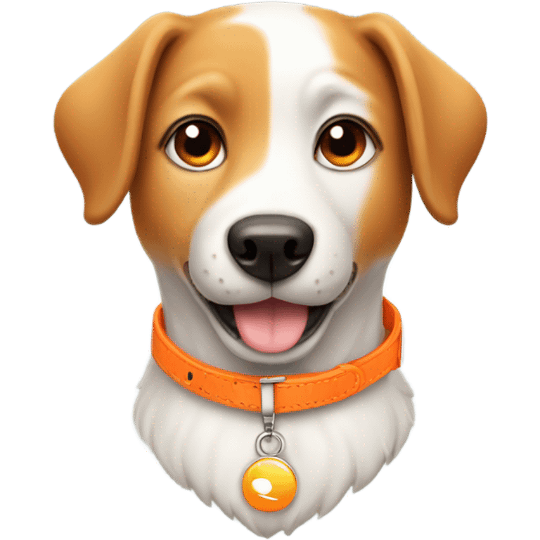 cute dog with shiny eyes and orange dog collar with a pendant  emoji