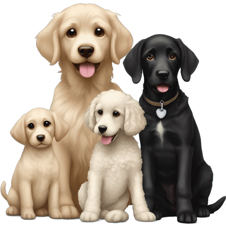 black lab and poodle with their puppies emoji