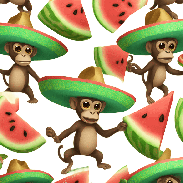 Mexican Monkey wearing a sombrero holding watermelon  emoji