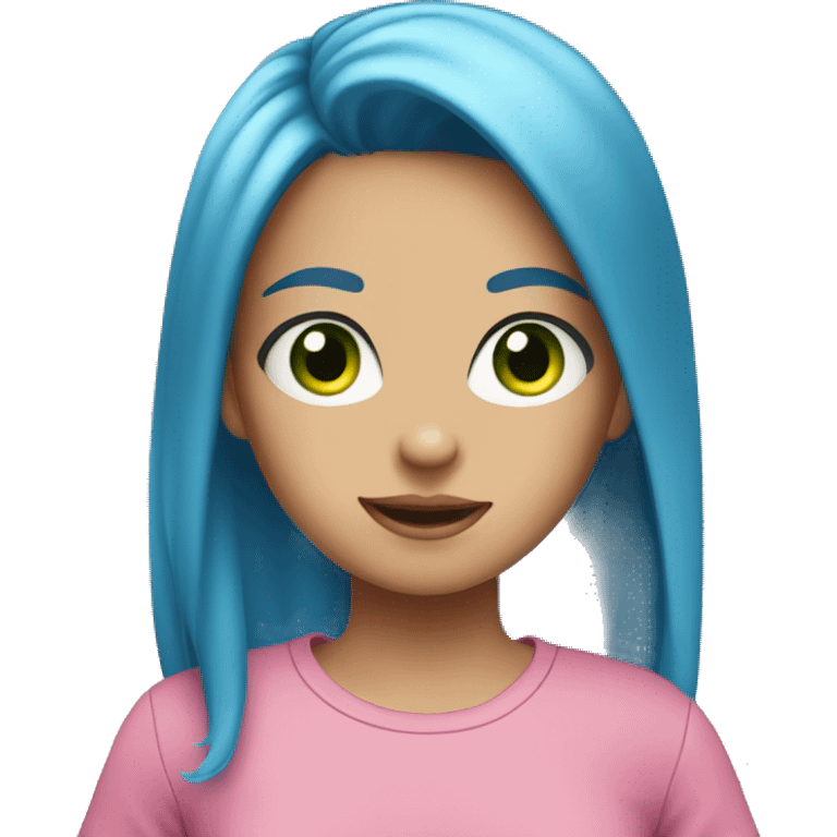 Girl with blue hair and green eyes in a pink t-shirt emoji