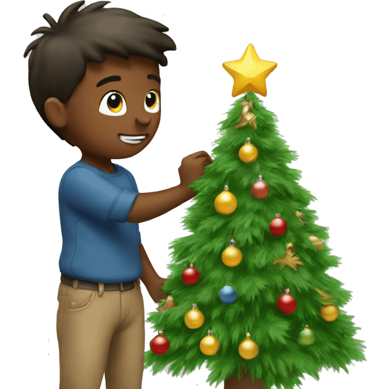 boy decorating christmas tree  emoji