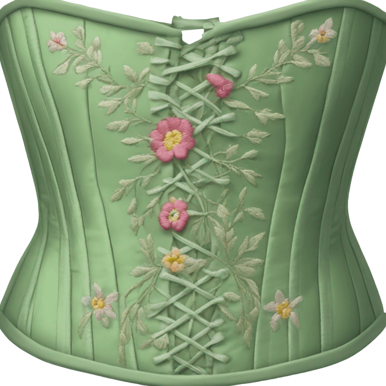 Sage green corset with flower embroidery, isolated emoji