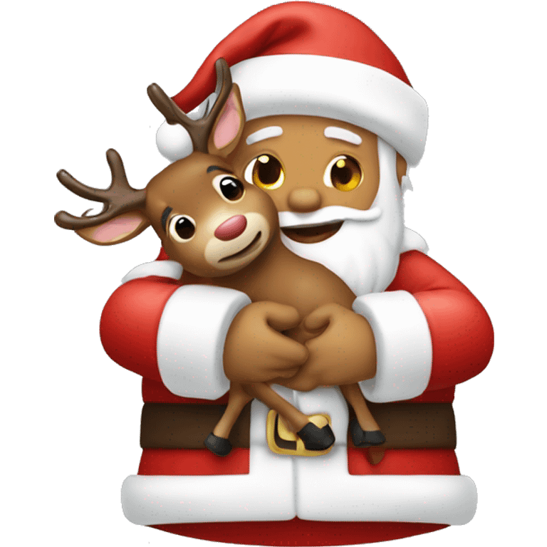 Santa clause giving a raindeer a hug emoji