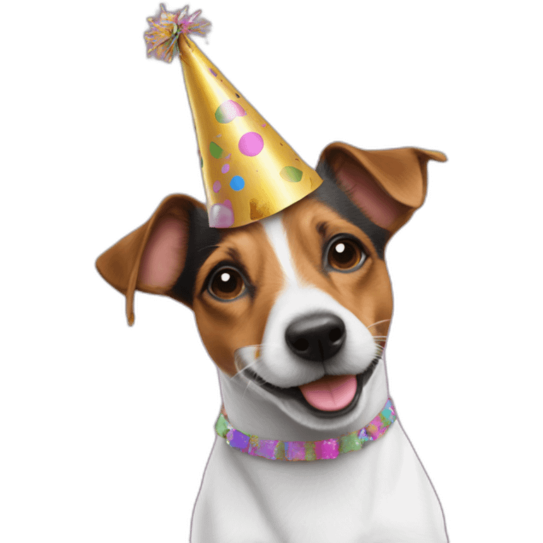 jack russel with party hat and confetti emoji