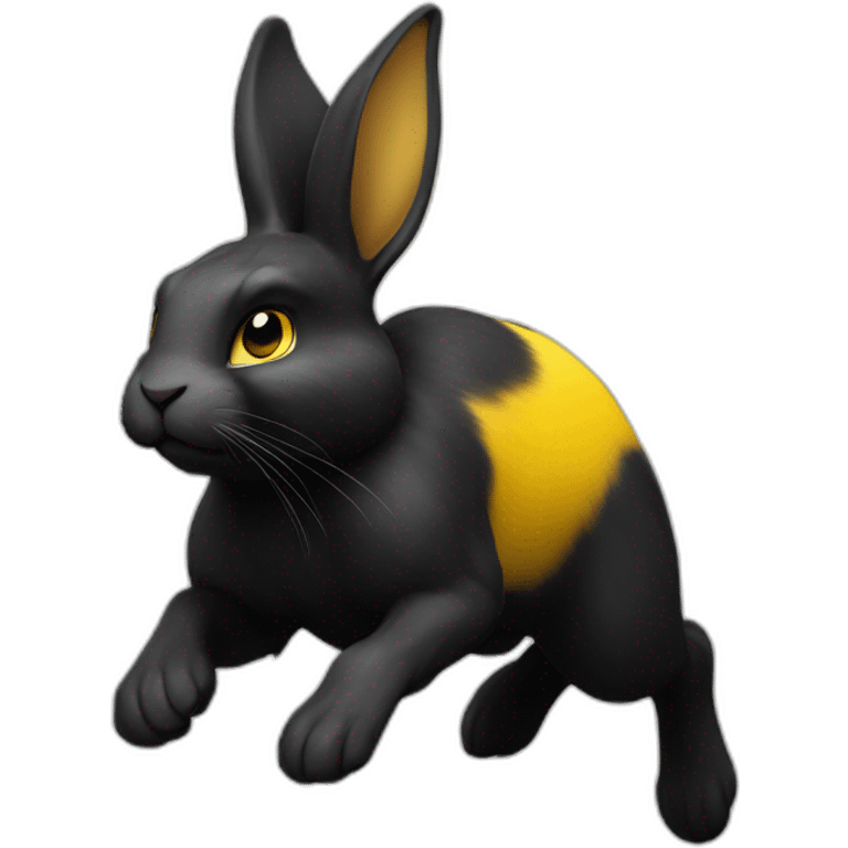 fierce looking black and yellow colored bunny running to the right emoji